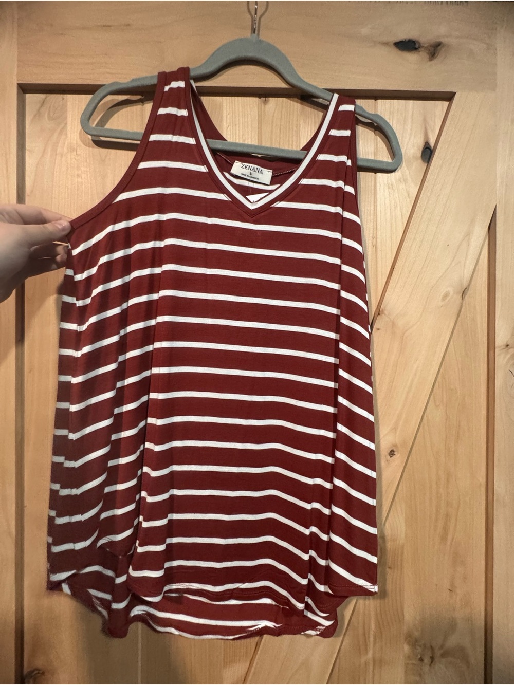 Zenana outfitters Red and White Striped V-Neck Tank
